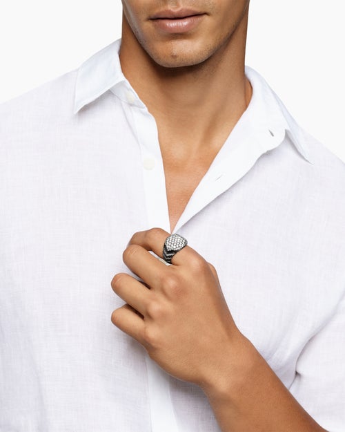 Mens Chevron Signet Ring in Black Titanium, 18mm