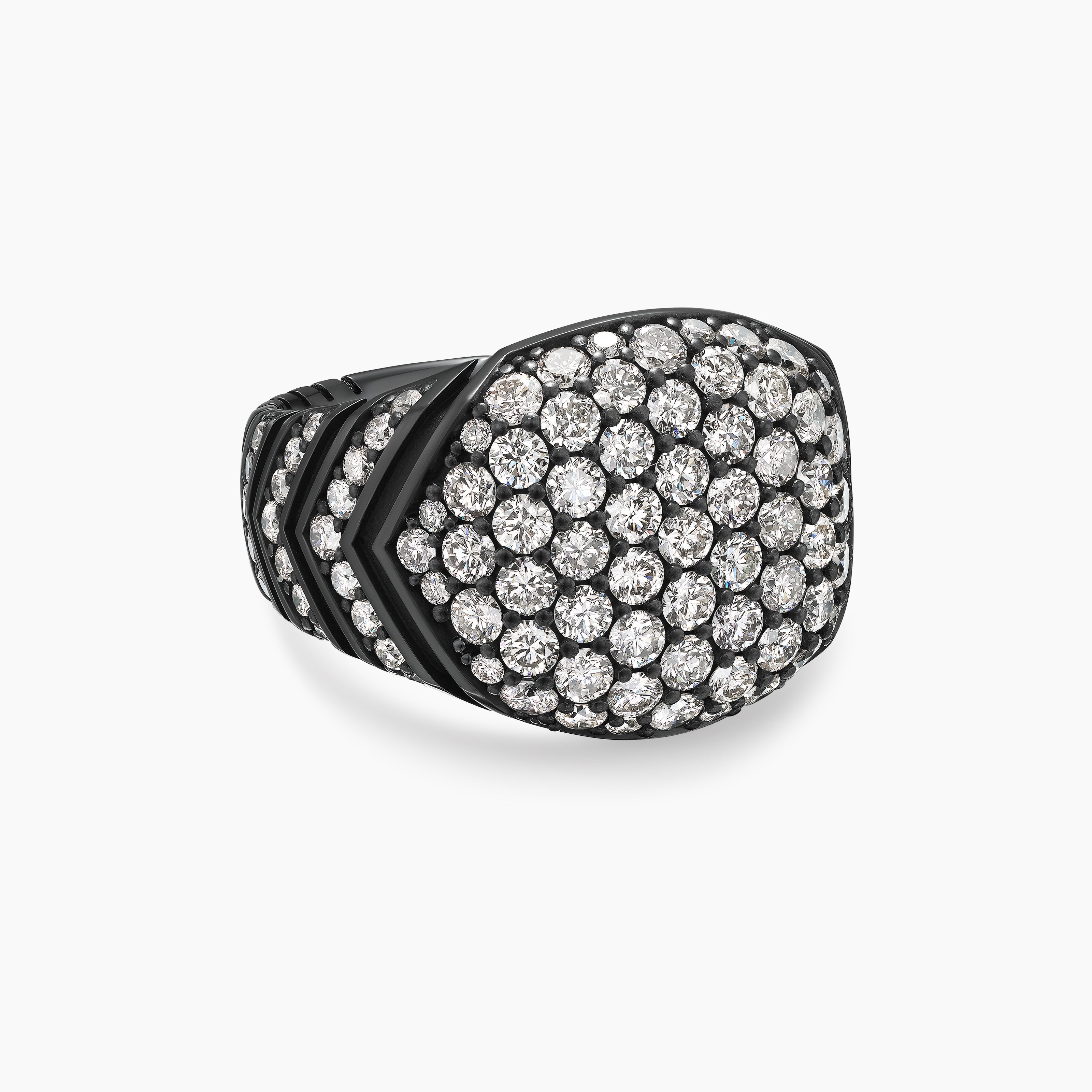 Mens Chevron Signet Ring in Black Titanium, 18mm