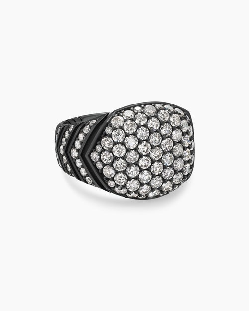 Mens Chevron Signet Ring in Black Titanium, 18mm