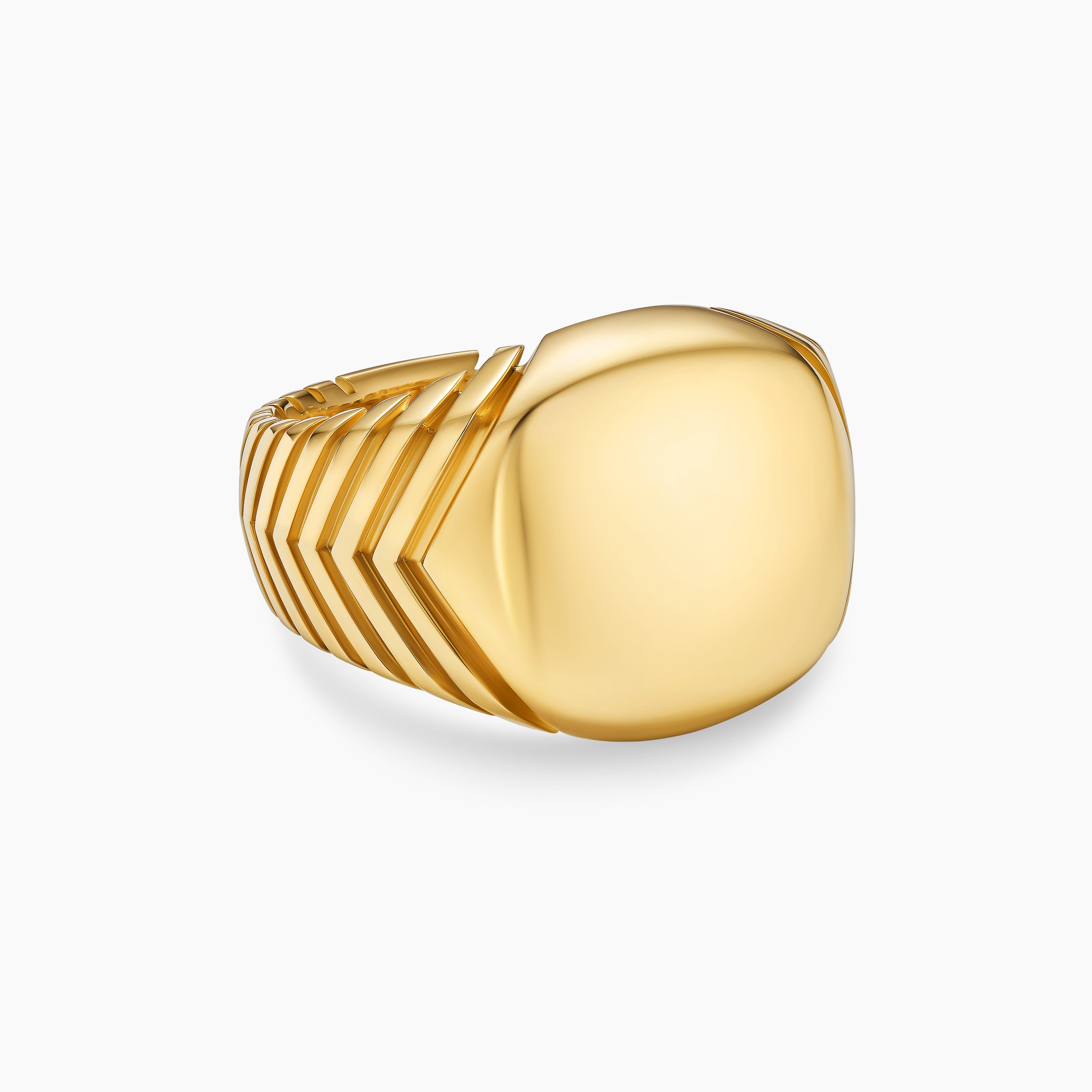 Mens Chevron Signet Ring in 18K Yellow Gold, 18mm