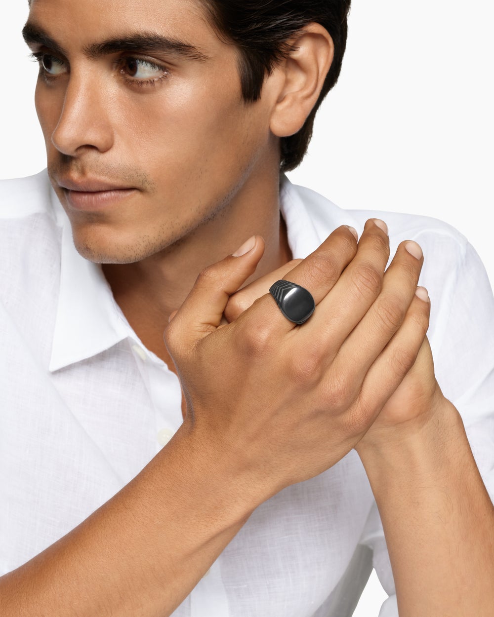 Bague chevalière Chevron en titane noir, 18 mm