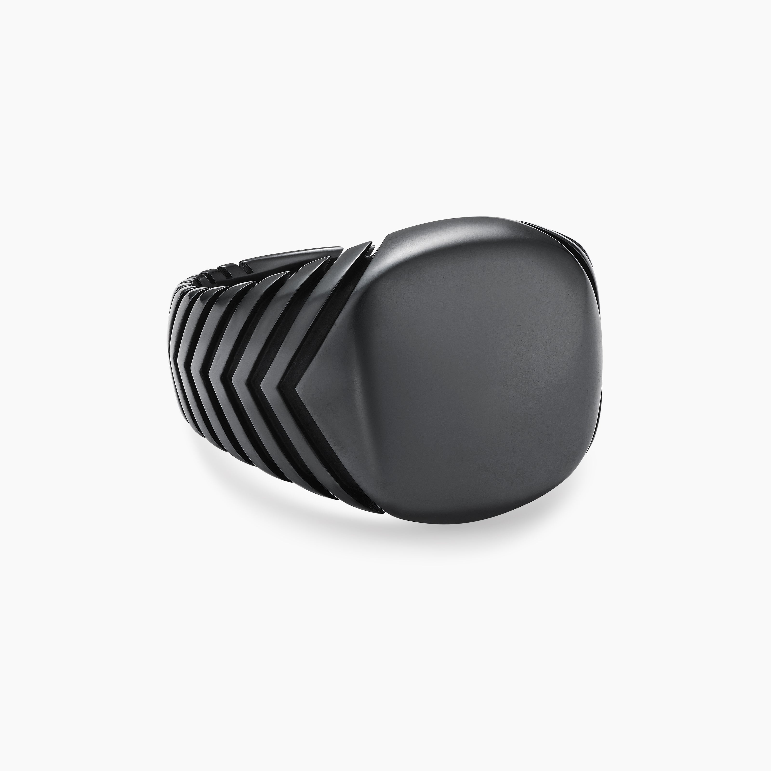 Mens Chevron Signet Ring in Black Titanium, 18mm