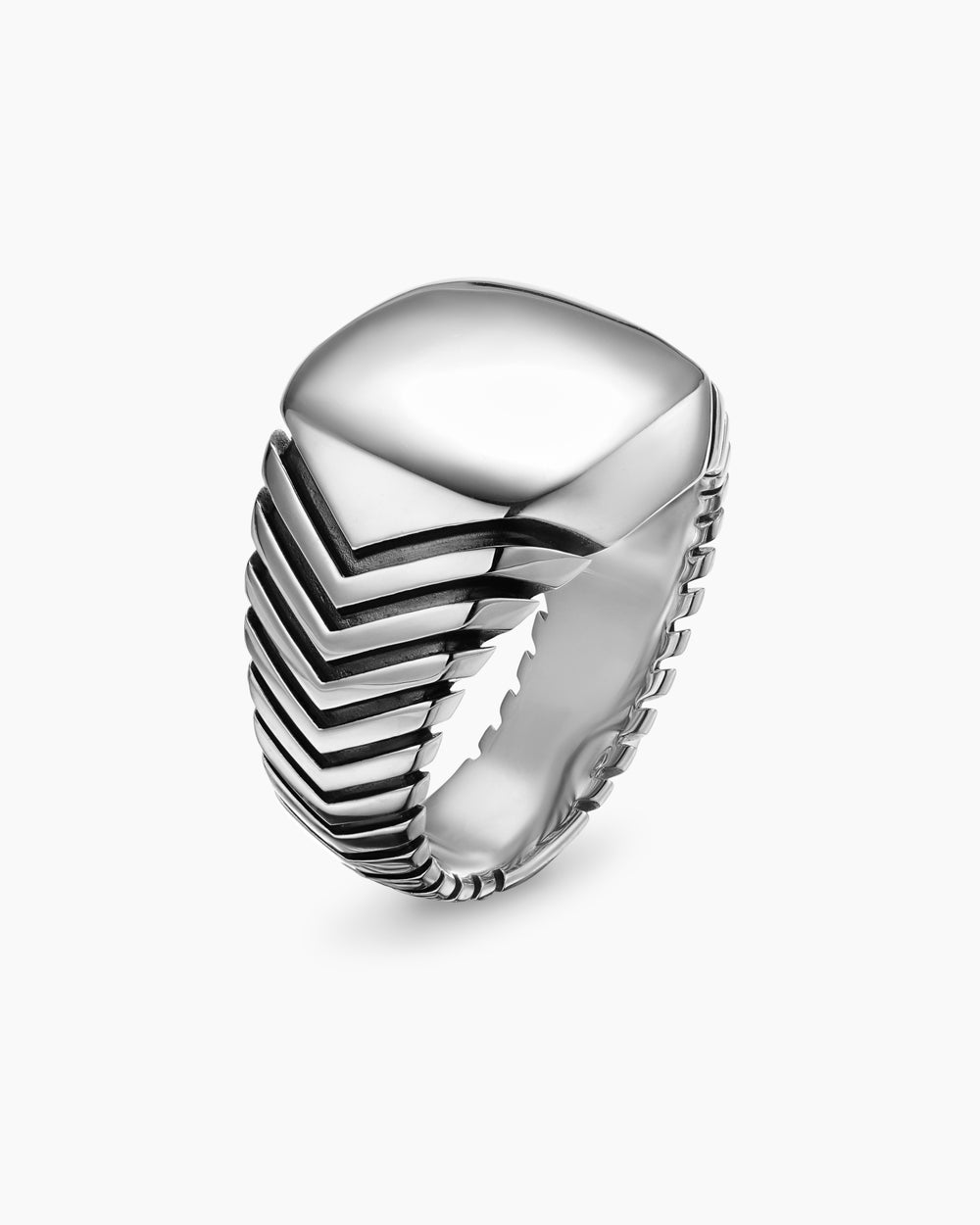 Mens Chevron Signet Ring in Sterling Silver, 18mm