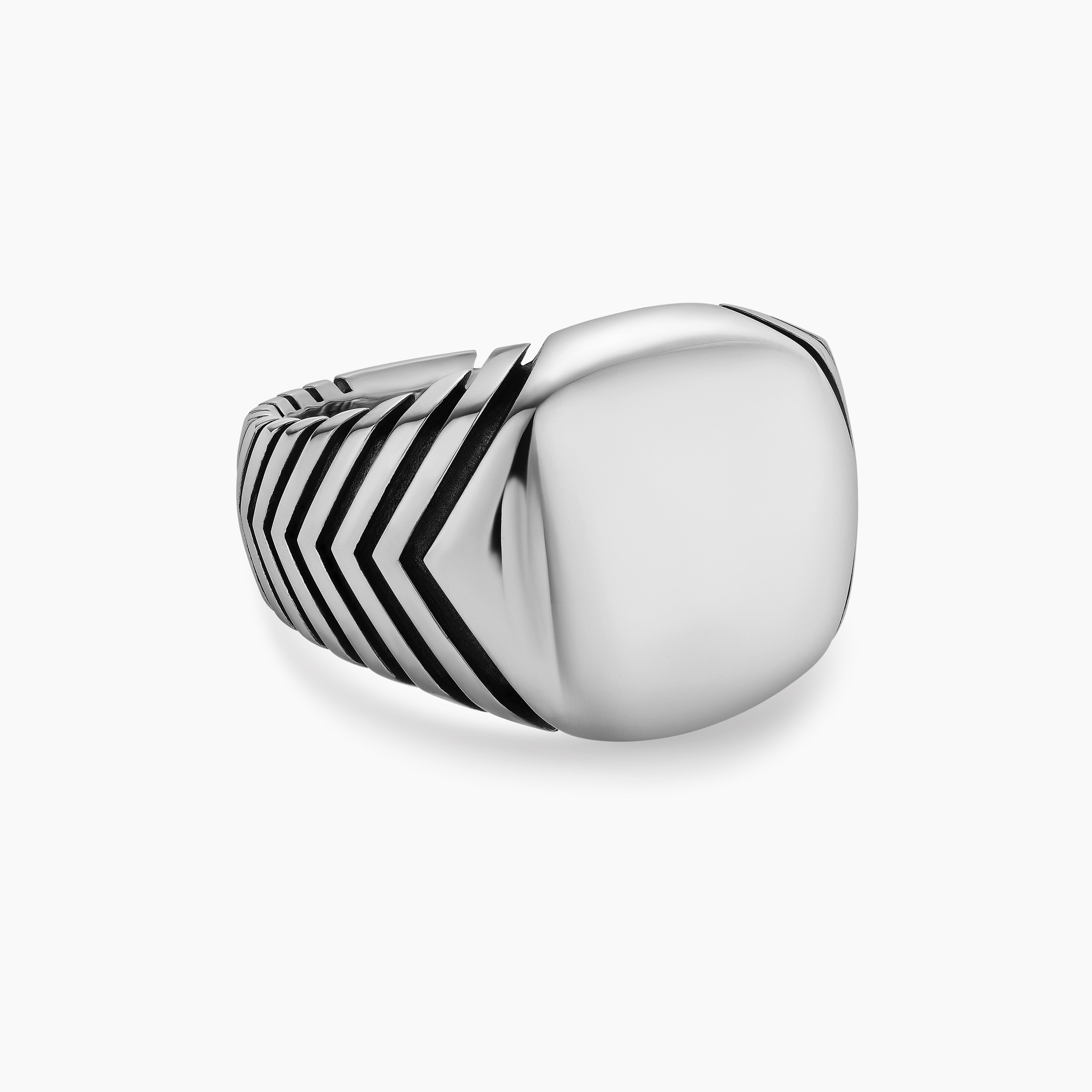 Mens Chevron Signet Ring in Sterling Silver, 18mm