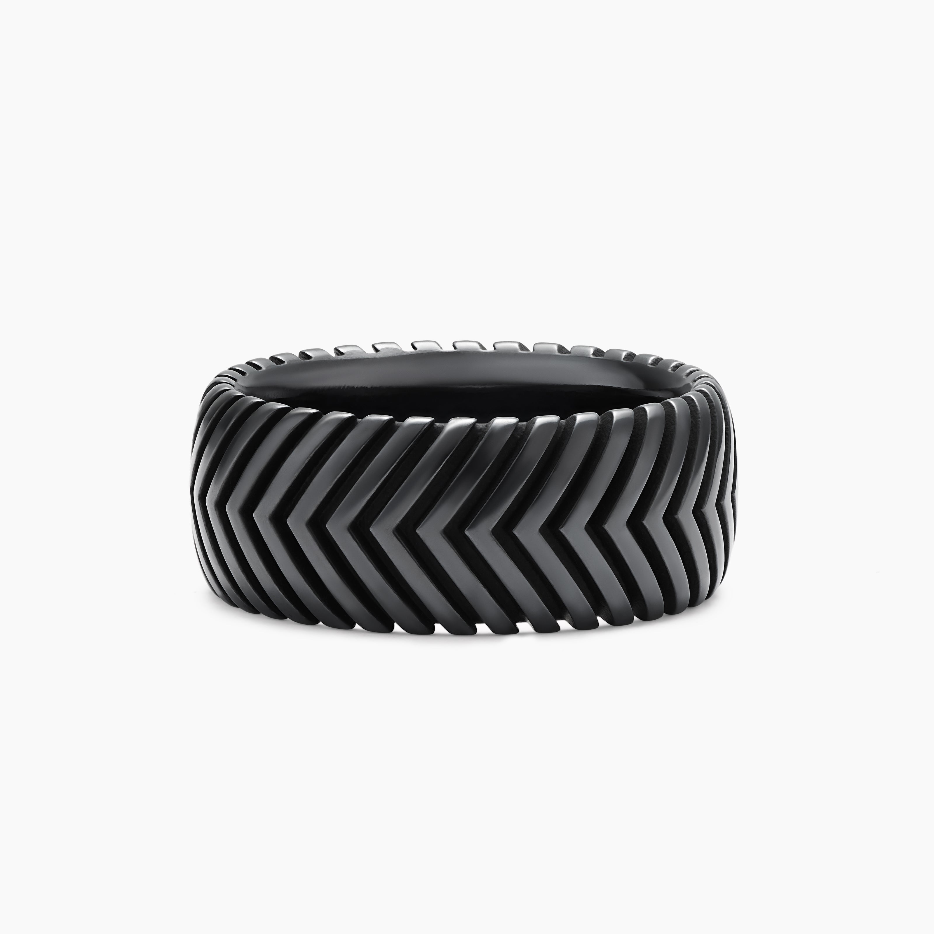 Mens Chevron Band Ring in Black Titanium, 10mm