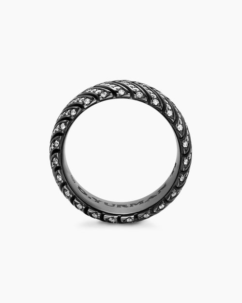 Mens Chevron Band Ring in Black Titanium, 10mm