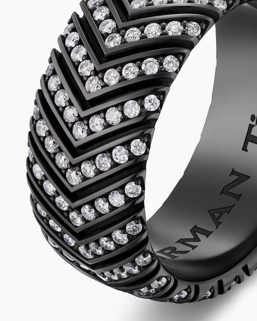 Mens Chevron Band Ring in Black Titanium, 10mm