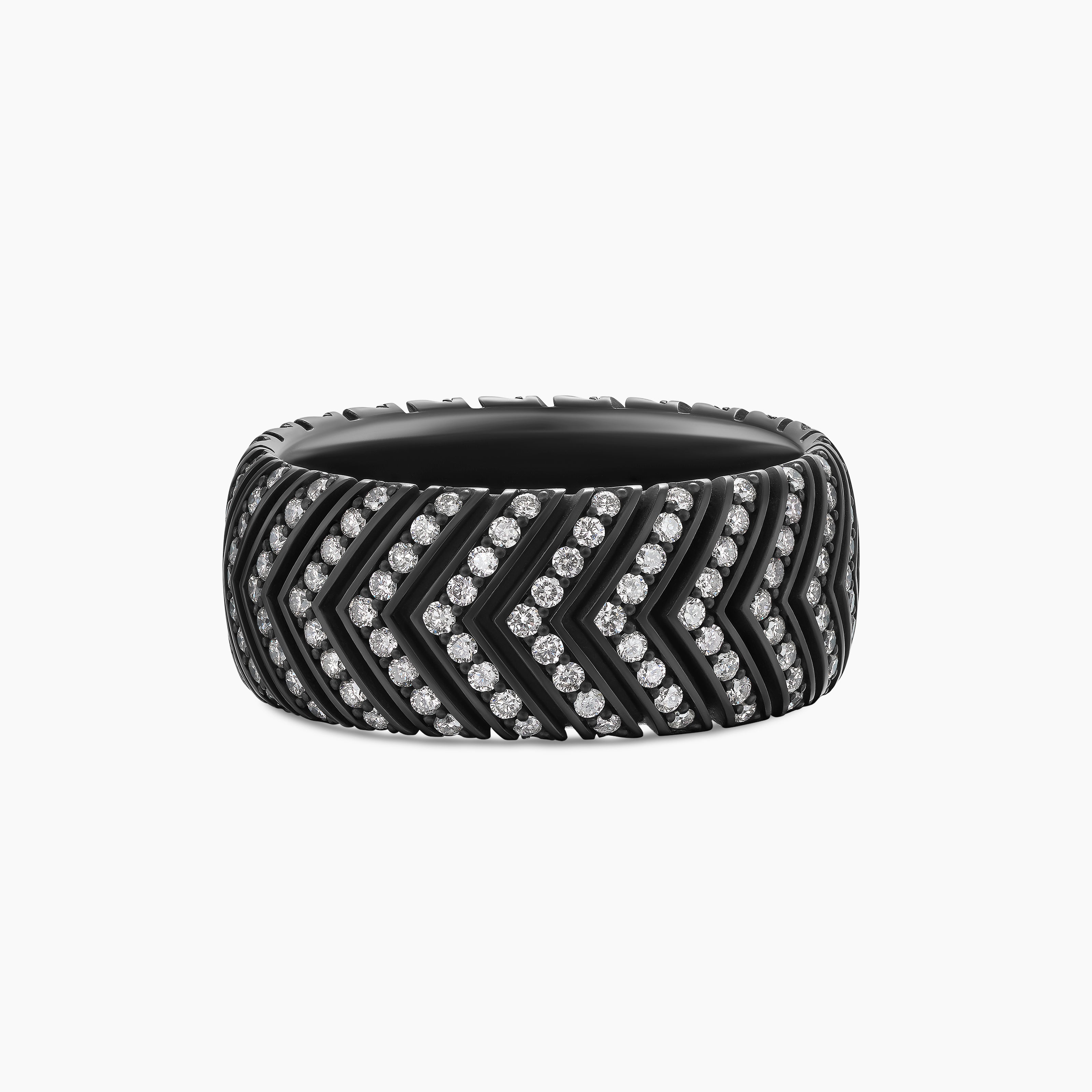 Mens Chevron Band Ring in Black Titanium, 10mm