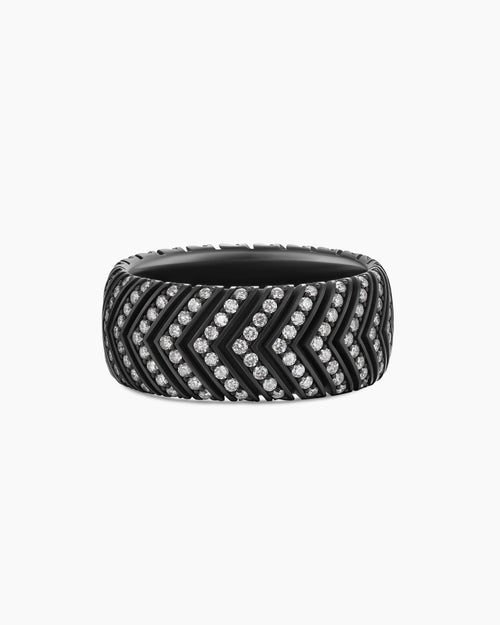 Mens Chevron Band Ring in Black Titanium, 10mm