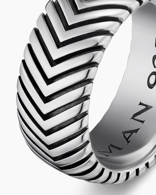 Mens Chevron Band Ring in Sterling Silver, 10mm