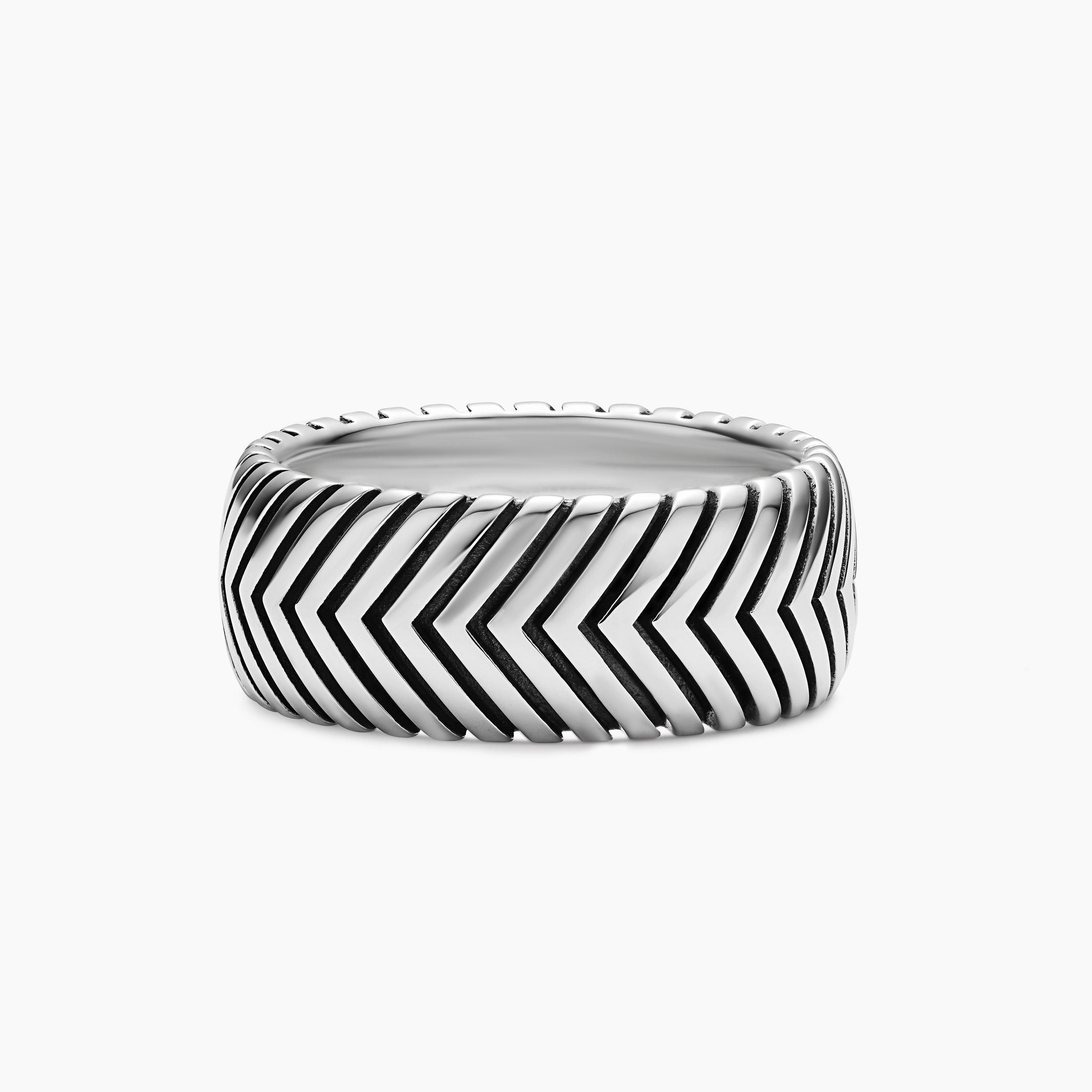 Mens Chevron Band Ring in Sterling Silver, 10mm
