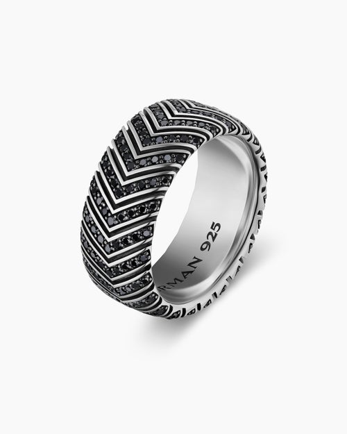 Mens Chevron Band Ring in Sterling Silver, 10mm