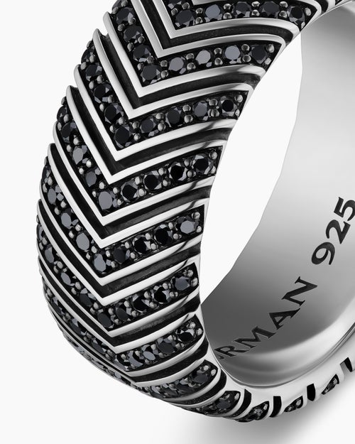 Mens Chevron Band Ring in Sterling Silver, 10mm