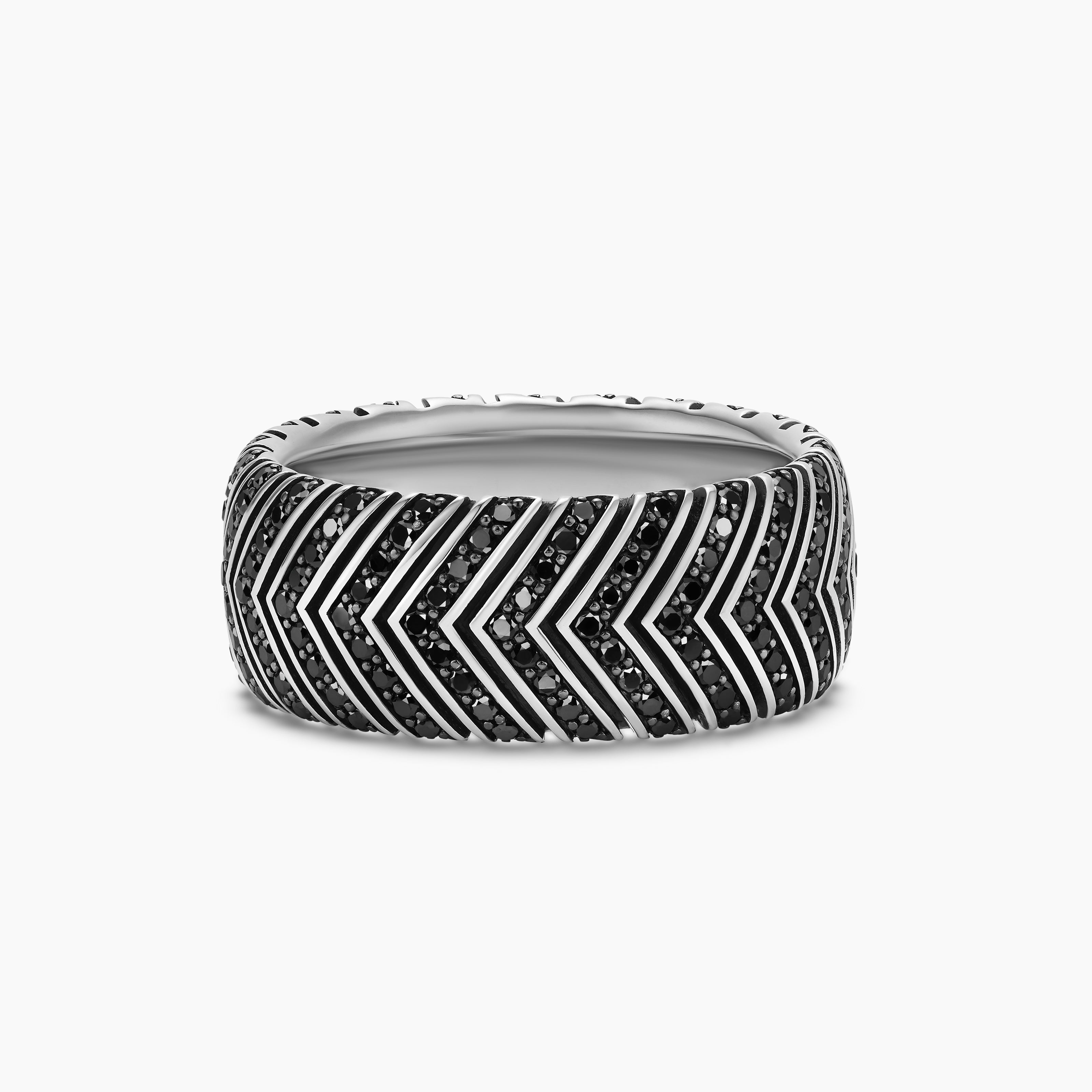 Mens Chevron Band Ring in Sterling Silver, 10mm