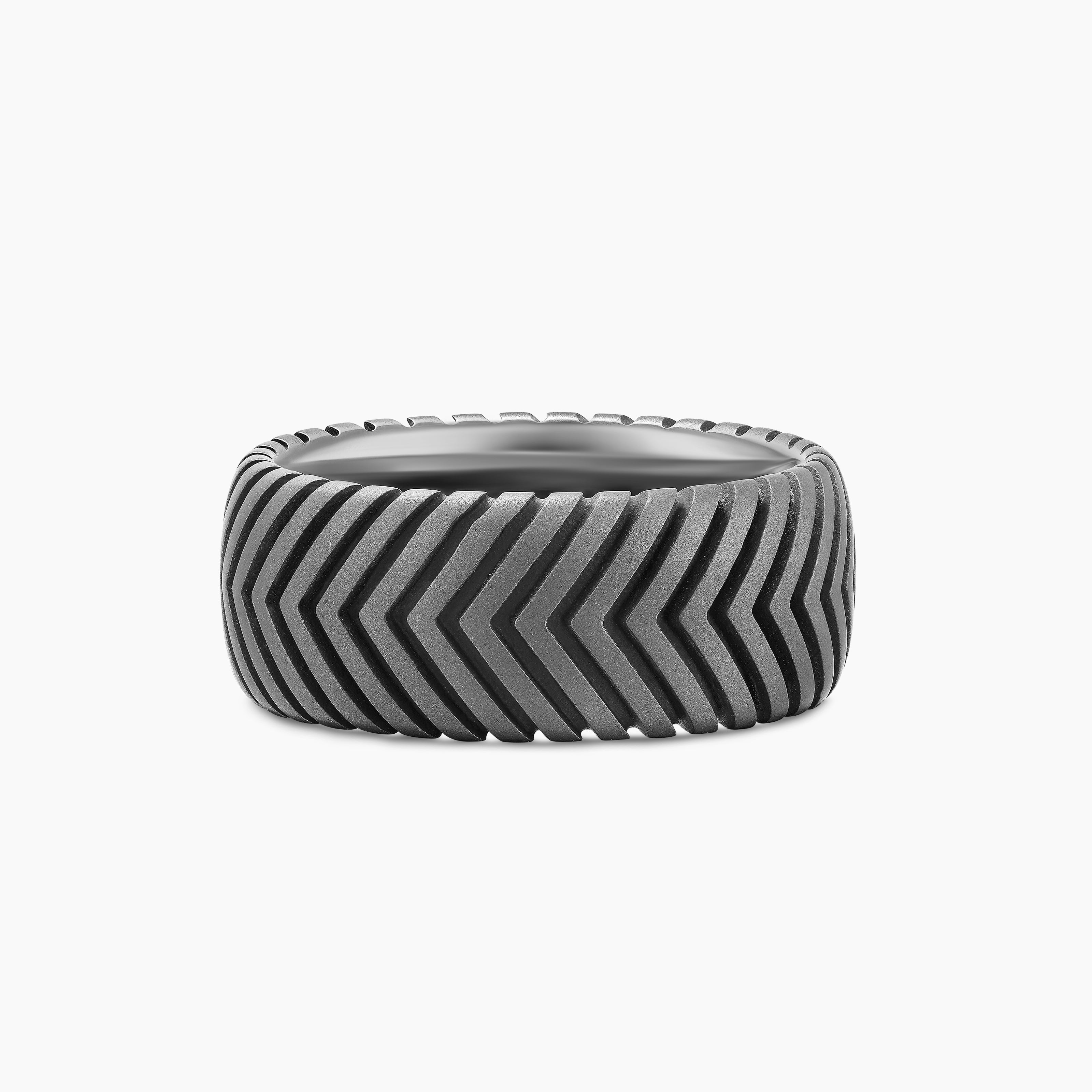 Mens Chevron Band Ring in Anthracite Titanium, 10mm
