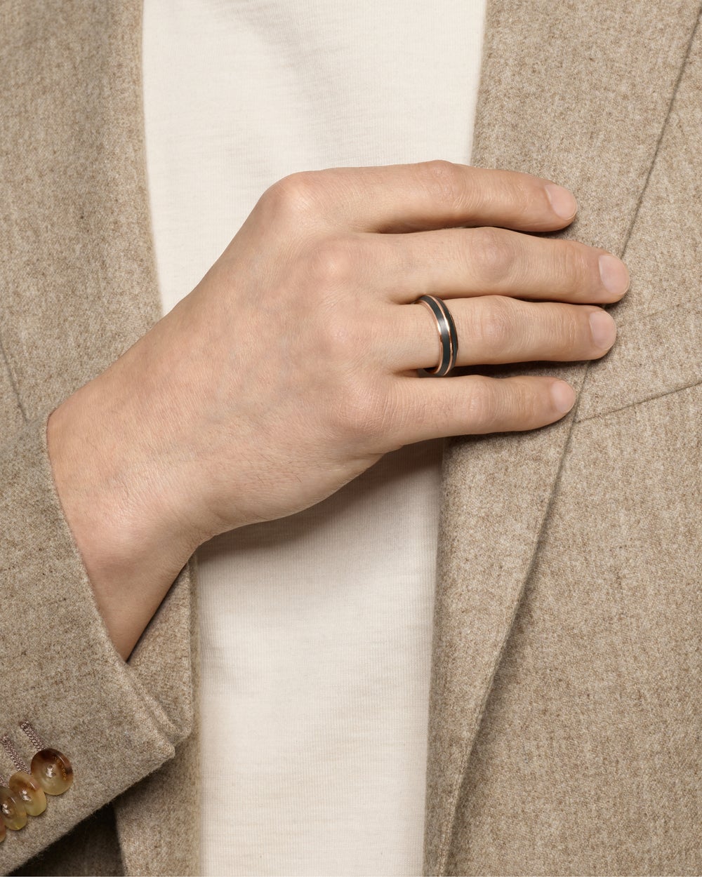 Mens Knife Edge Band Ring in 18K Rose Gold, 6mm