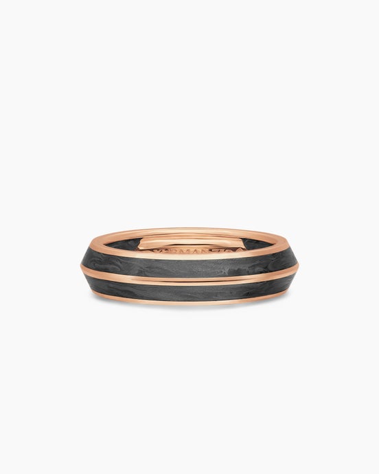 Knife Edge Band Ring in 18ct Rose Gold with Forged Carbon, 6mm