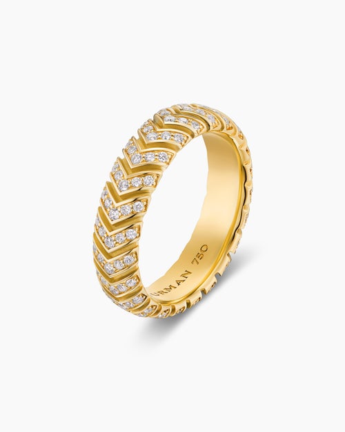 Mens Chevron Band Ring in 18K Yellow Gold, 6mm