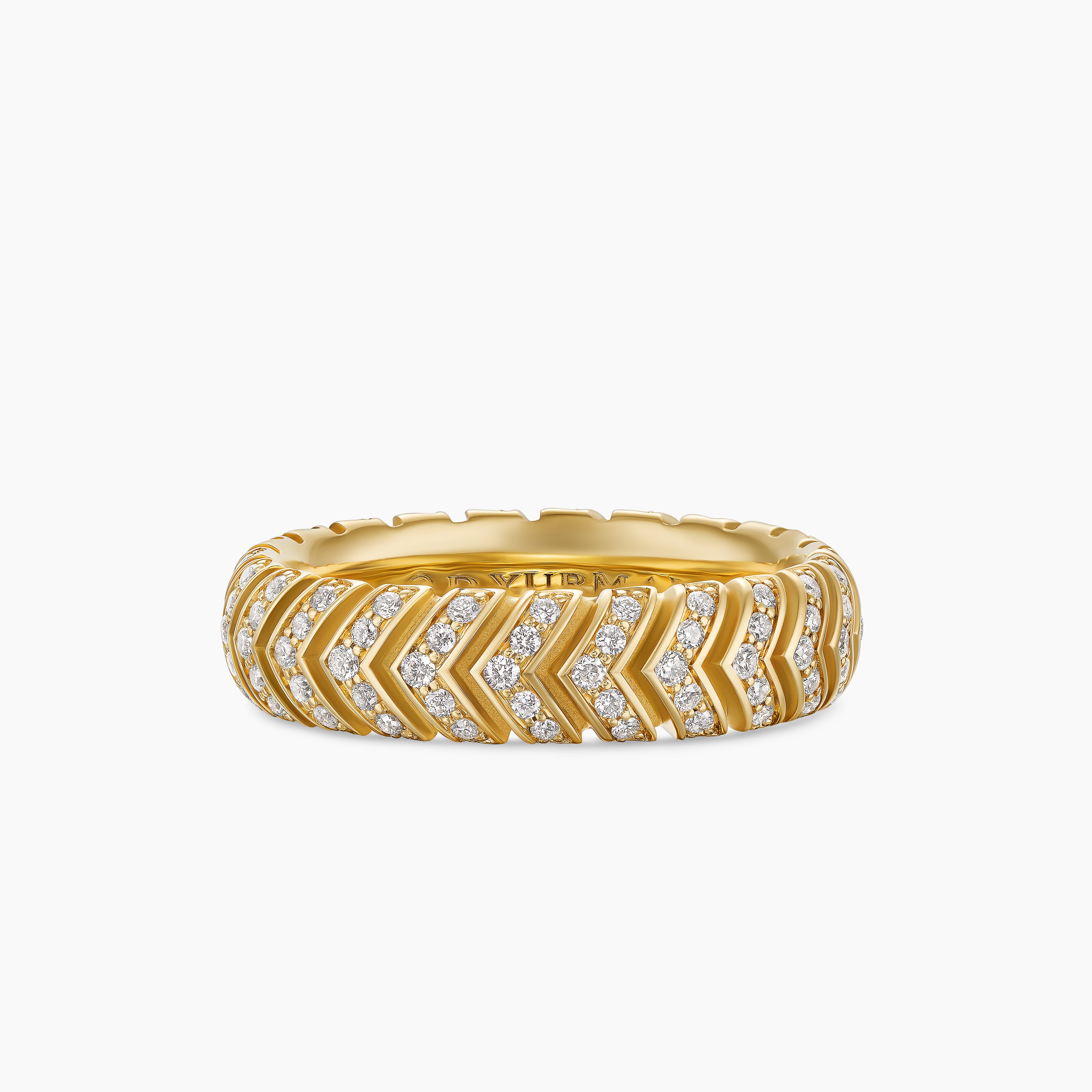 Mens Chevron Band Ring in 18K Yellow Gold, 6mm
