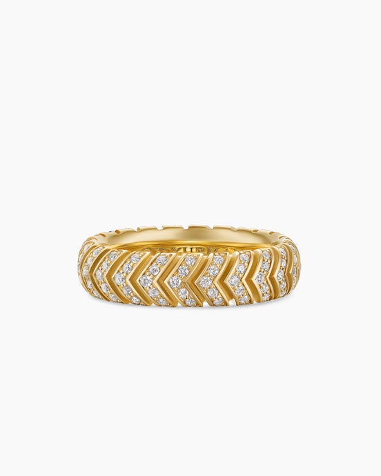 Chevron Band Ring in 18K Yellow Gold with Diamonds, 6mm