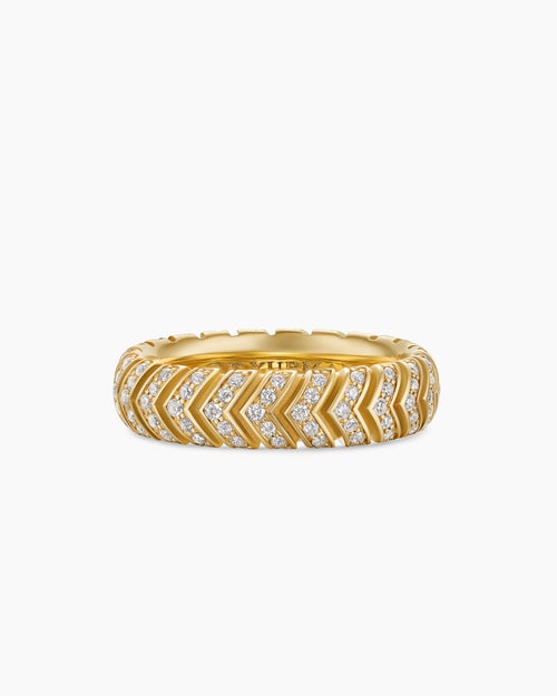Mens Chevron Band Ring in 18K Yellow Gold, 6mm