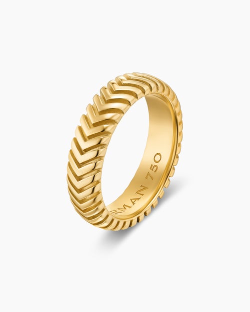 Mens Chevron Band Ring in 18K Yellow Gold, 6mm