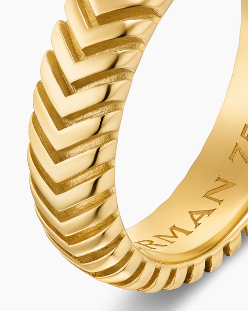 Mens Chevron Band Ring in 18K Yellow Gold, 6mm