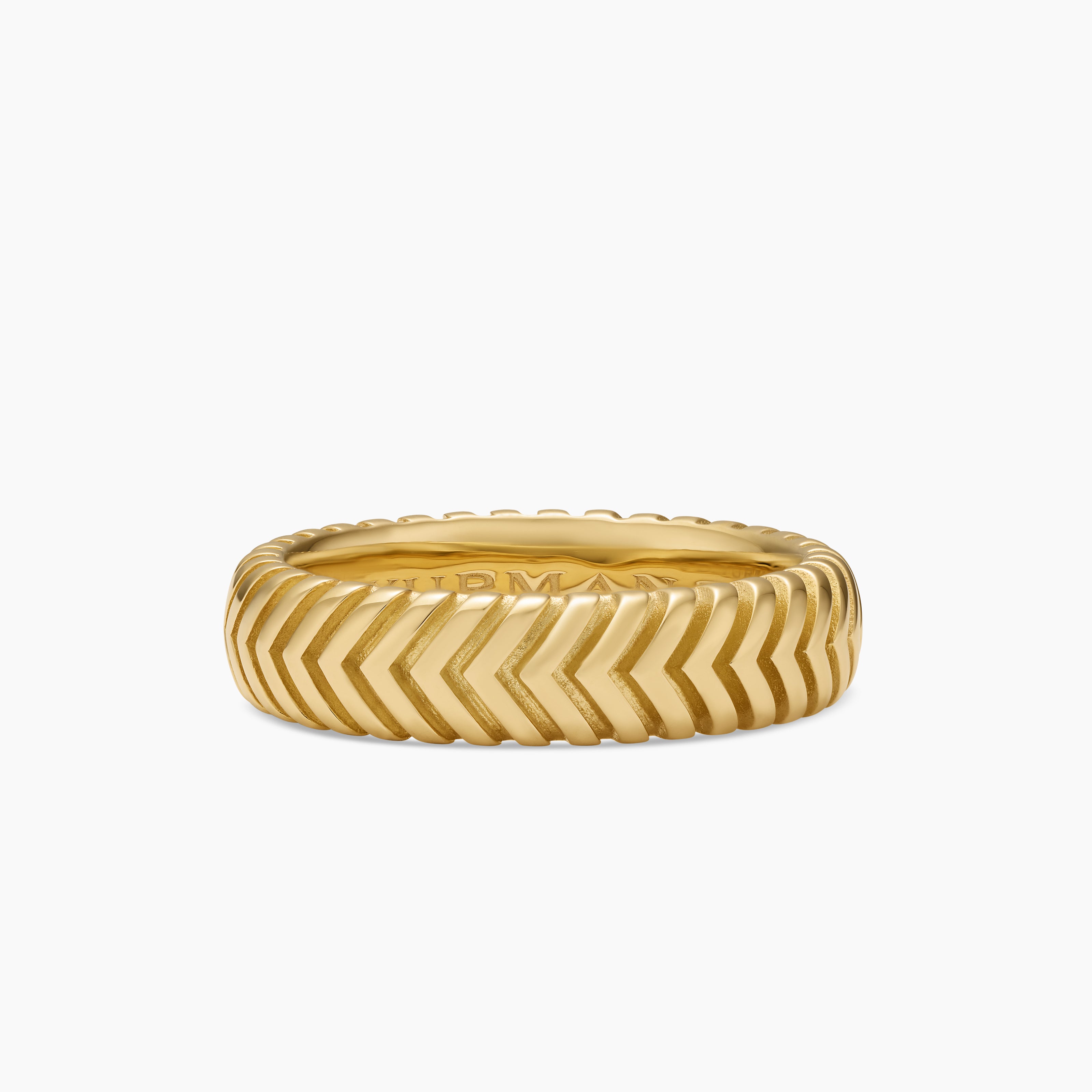 Mens Chevron Band Ring in 18K Yellow Gold, 6mm