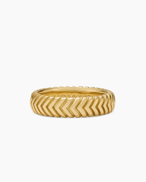 Mens Chevron Band Ring in 18K Yellow Gold, 6mm