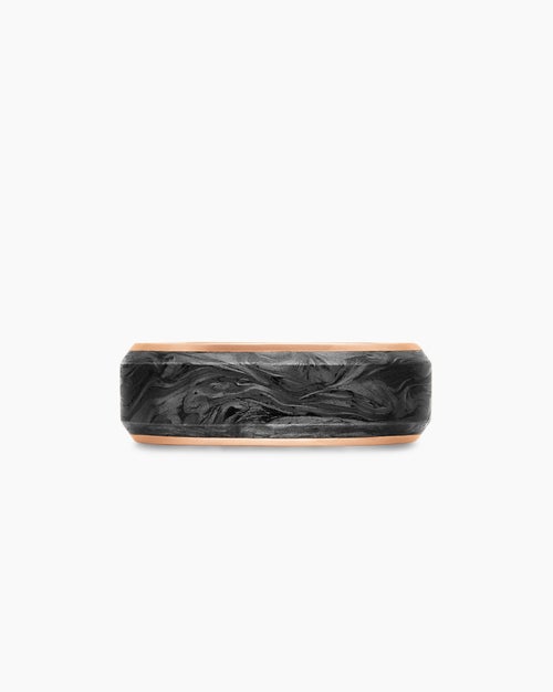 Mens Streamline® Band Ring in 18K Rose Gold with Forged Carbon, 8mm
