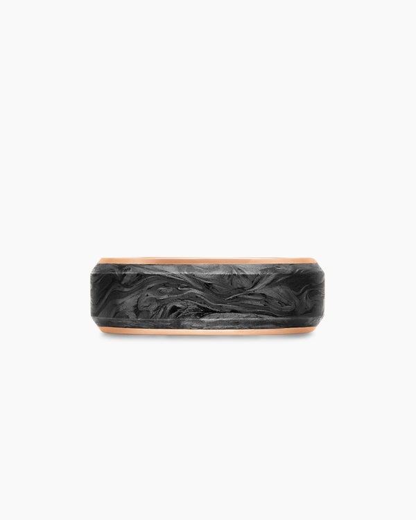 Streamline® Band Ring in 18K Rose Gold with Forged Carbon, 8mm