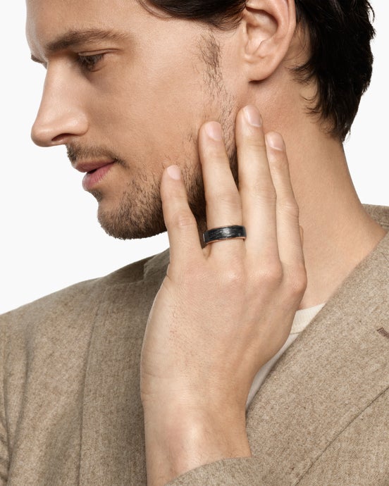 Streamline® Band Ring in 18ct Rose Gold with Forged Carbon, 8mm