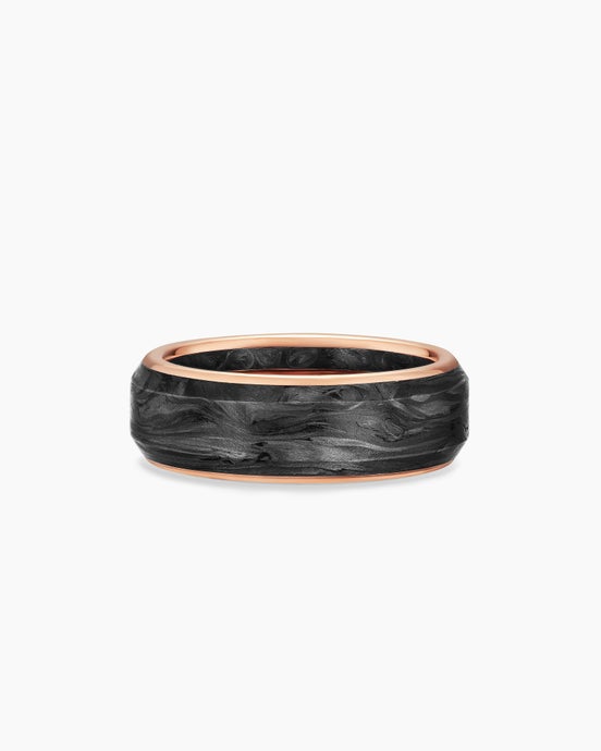 Streamline® Band Ring in 18ct Rose Gold with Forged Carbon, 8mm
