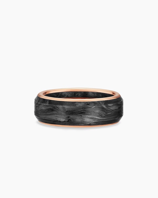 Streamline® Band Ring in 18K Rose Gold with Forged Carbon, 8mm