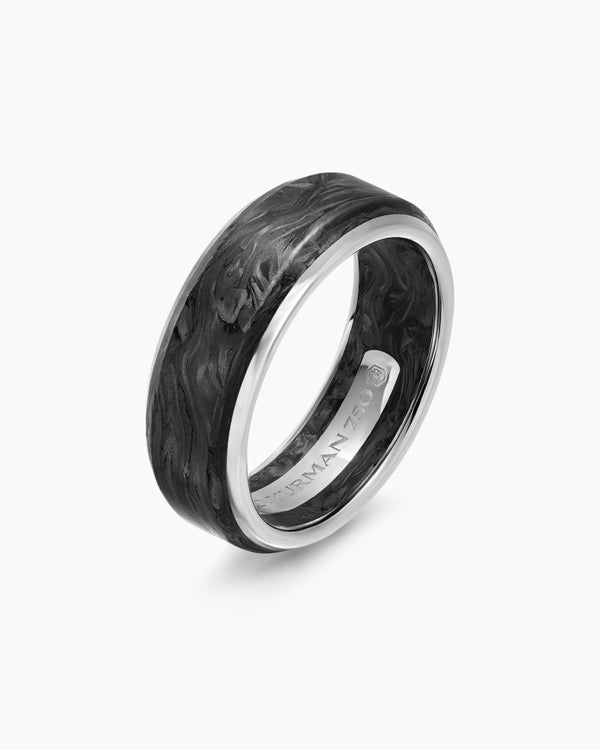 Streamline® Band Ring in 18K White Gold with Forged Carbon, 8mm