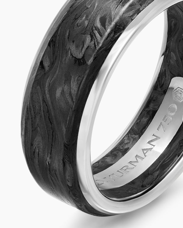 Streamline® Band Ring in 18K White Gold with Forged Carbon, 8mm