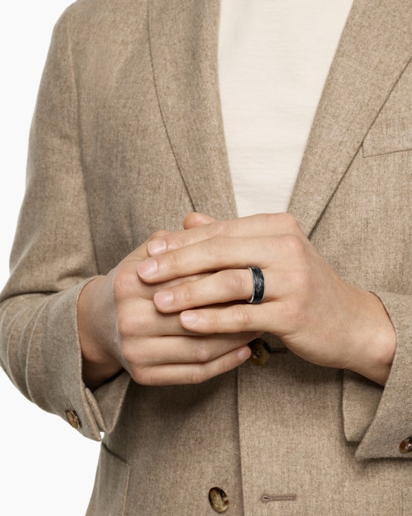 Streamline® Band Ring in 18K White Gold with Forged Carbon, 8mm