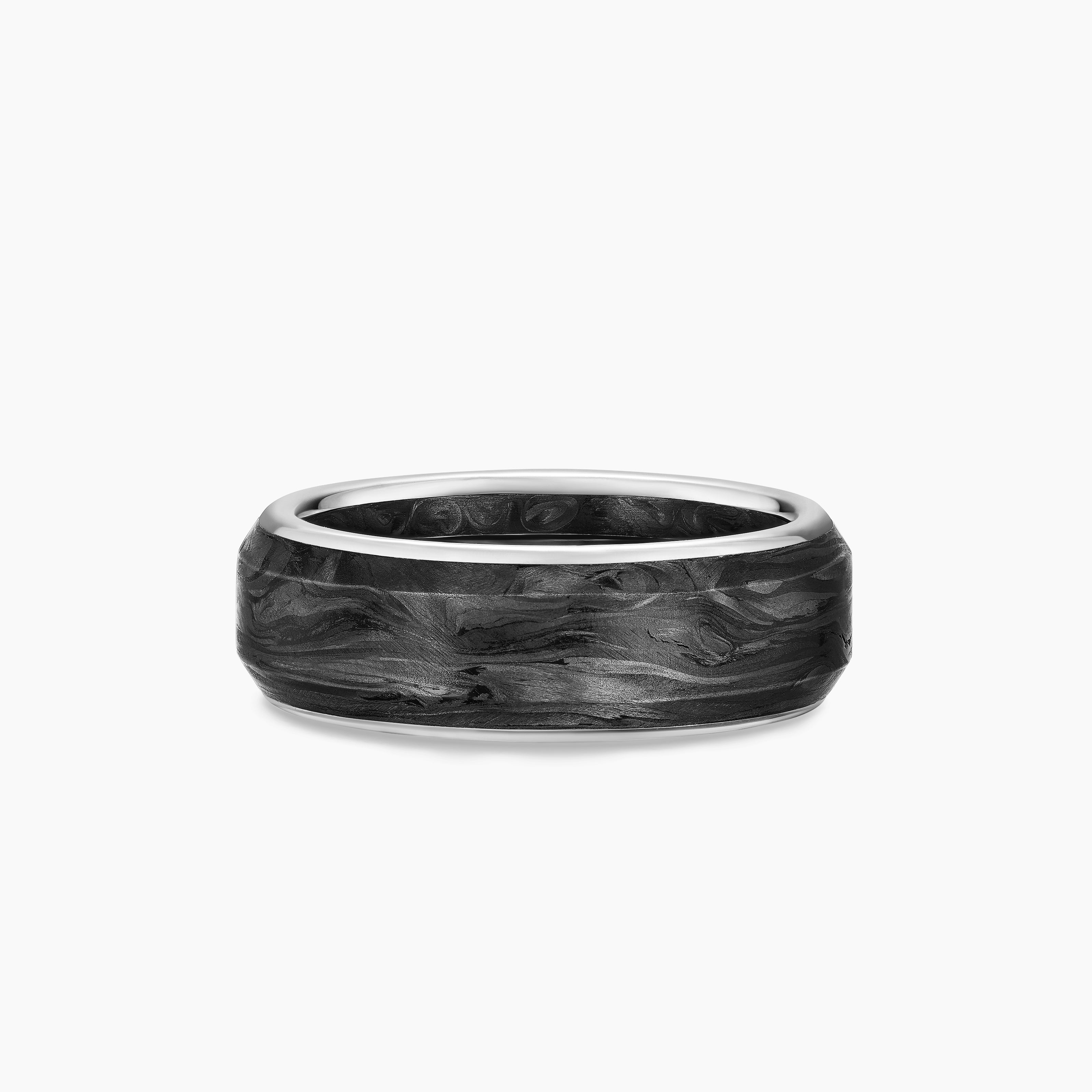 Mens Streamline&reg; Band Ring in 18K White Gold with Forged Carbon, 8mm
