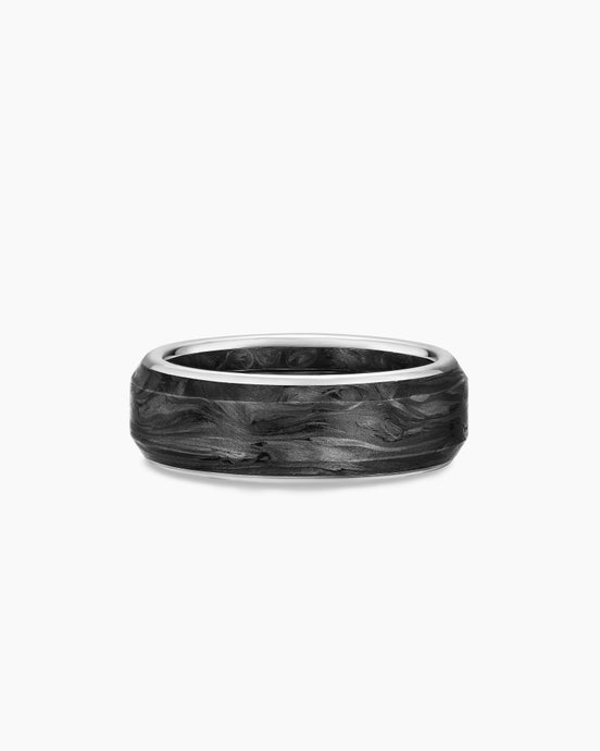 Streamline® Band Ring in 18K White Gold with Forged Carbon, 8mm