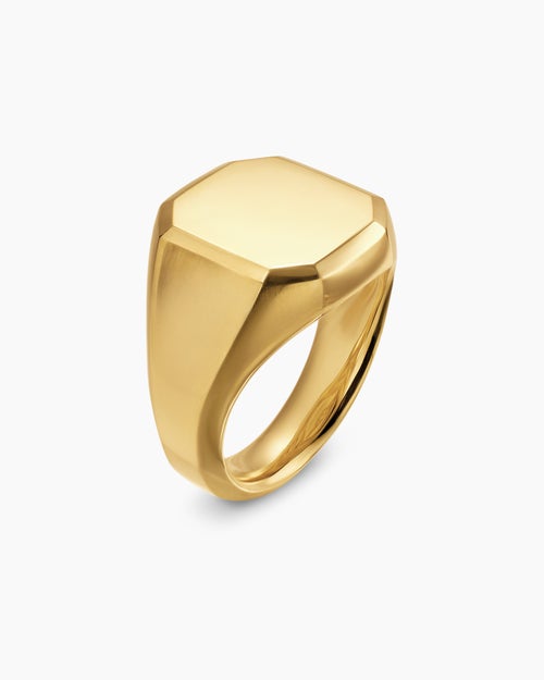 Mens Streamline Signet Ring in 18K Yellow Gold, 18mm