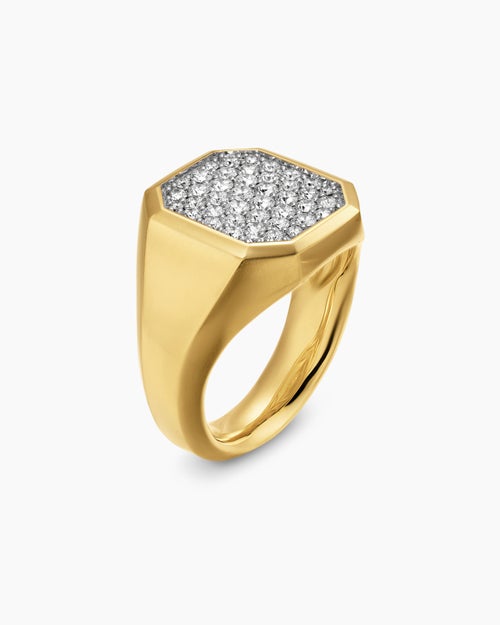 Mens Streamline® Signet Ring in 18ct Yellow Gold with Diamonds, 18mm