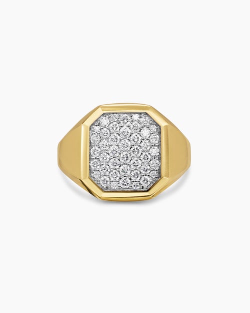 Mens Streamline® Signet Ring in 18ct Yellow Gold with Diamonds, 18mm