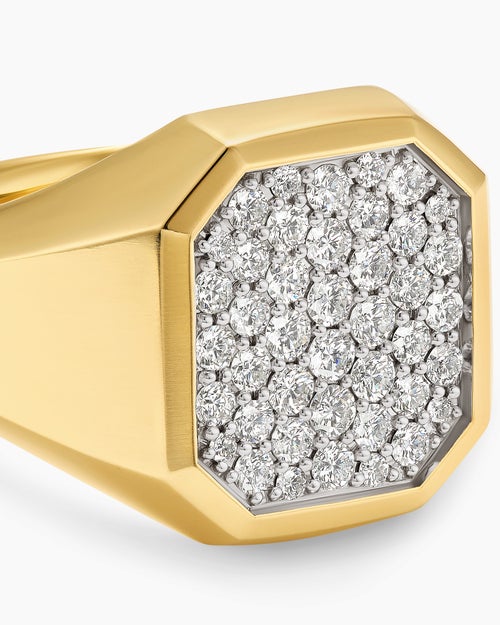 Mens Streamline Signet Ring in 18K Yellow Gold, 18mm