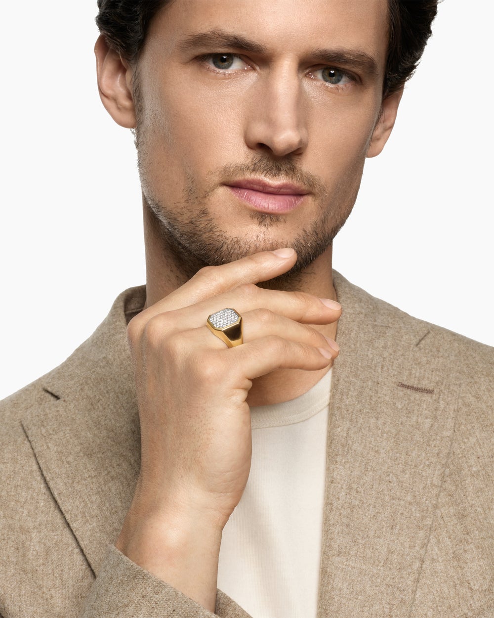 Mens Streamline® Signet Ring in 18ct Yellow Gold with Diamonds, 18mm