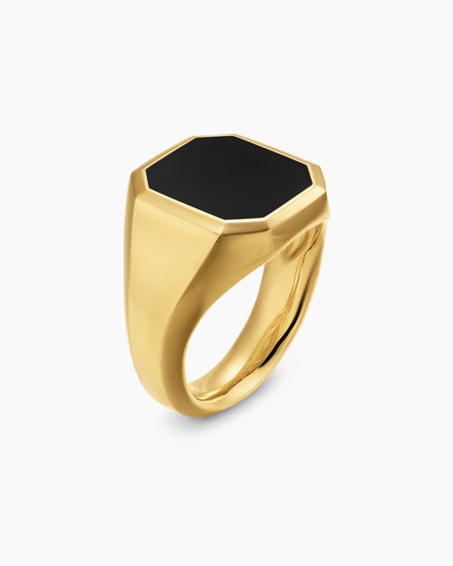 Mens Streamline® Signet Ring in 18K Yellow Gold with Black Onyx, 18mm
