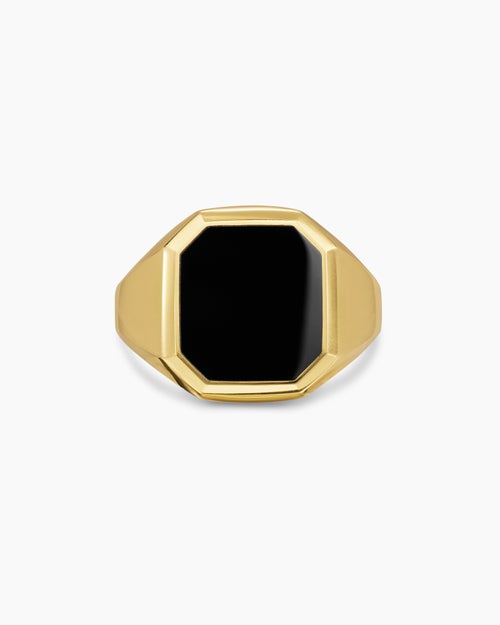 Mens Streamline® Signet Ring in 18K Yellow Gold with Black Onyx, 18mm