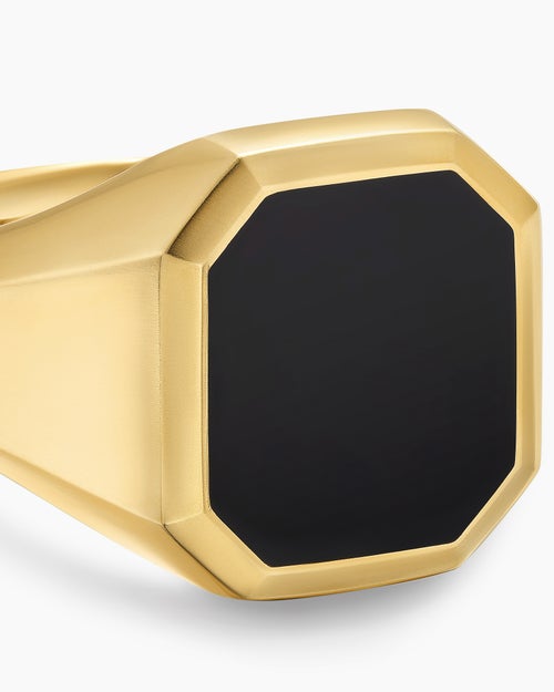Mens Streamline® Signet Ring in 18K Yellow Gold with Black Onyx, 18mm