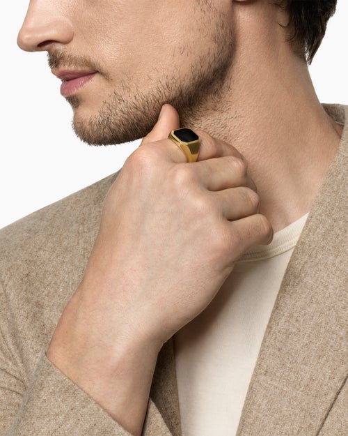 Mens Streamline Signet Ring in 18K Yellow Gold, 18mm