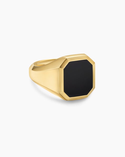 Mens Streamline Signet Ring in 18K Yellow Gold, 18mm