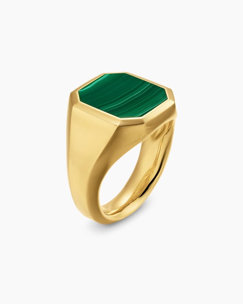Mens Streamline® Signet Ring in 18K Yellow Gold with Malachite, 18mm